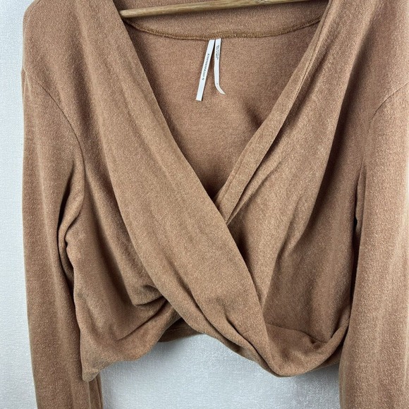 Anthropologie Womens Sweater Large Tan Neutral Long Sleeve Surplice Faux Wrap - Picture 7 of 10
